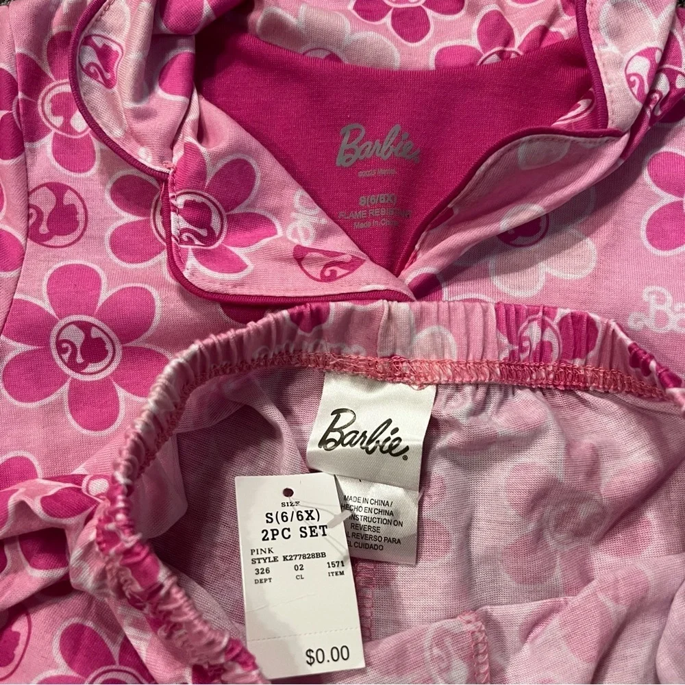 NWT Girl's Barbie Coat Pink Floral Pajama Set S (6/6X)